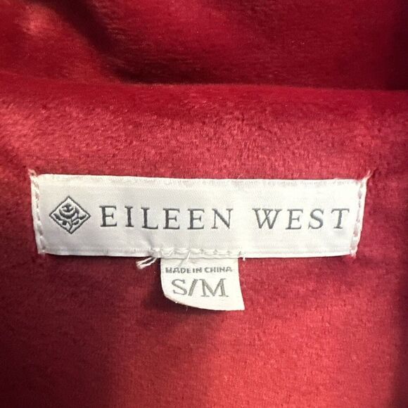 Eileen West Velour Full Zip Long Robe Womens S/M Crimson Red Pockets Soft Plush - Picture 4 of 7